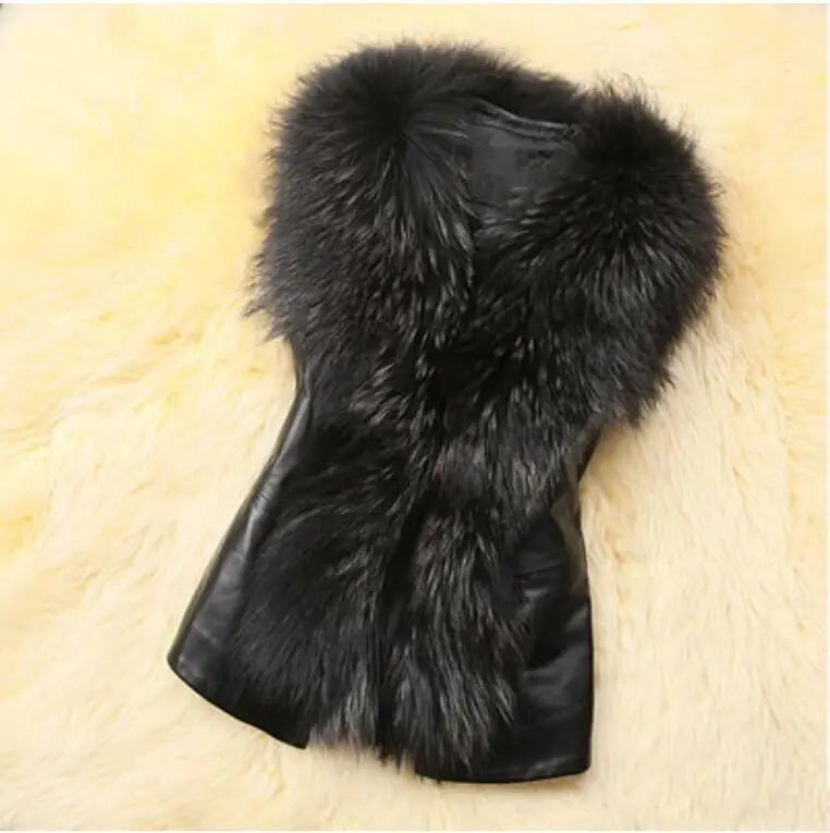 Faux Leather Vest with Fur Collar - Sleeveless Winter Coat - Shello's Creative Boutique