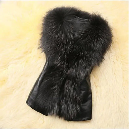 Faux Leather Vest with Fur Collar - Sleeveless Winter Coat - Shello's Creative Boutique