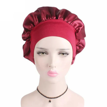1pc Adjust Solid Satin Bonnet Hair Sleep Hat Silk Head Wrap Shower Cap - Shello's Creative Boutique