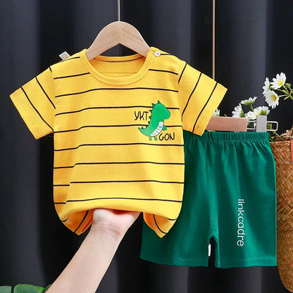 Mayzolla Unisex Baby Summer Set – Cotton Cartoon T-Shirt & Shorts 2-Piece Outfit for Toddlers - Shello's Creative Boutique