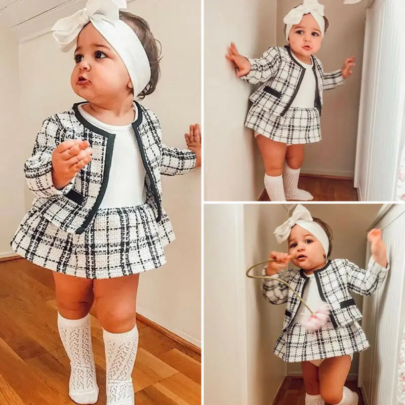 2Pcs Autumn Winter Party Kids Clothes For Baby Girl Fashion Pageant Plaid Coat Tutu Dress Outfits Suit Toddler Girl Clothing Set eprolo