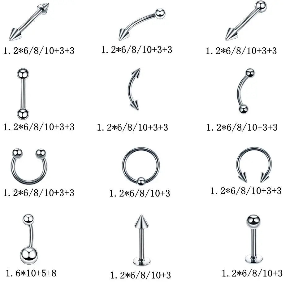 Stainless Steel Mixed Body Piercing Jewellery Set
