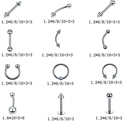Stainless Steel Mixed Body Piercing Jewellery Set