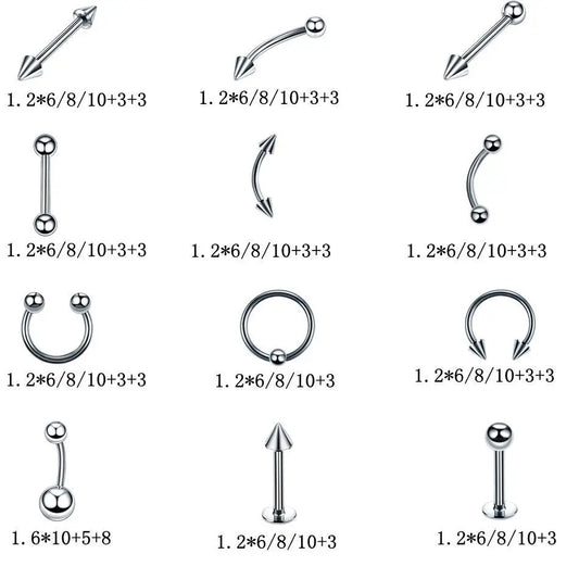 Stainless Steel Mixed Body Piercing Jewellery Set