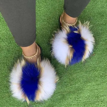 Women's Luxury Fluffy Fur Slippers - Indoor Warm Plush Flip Flops