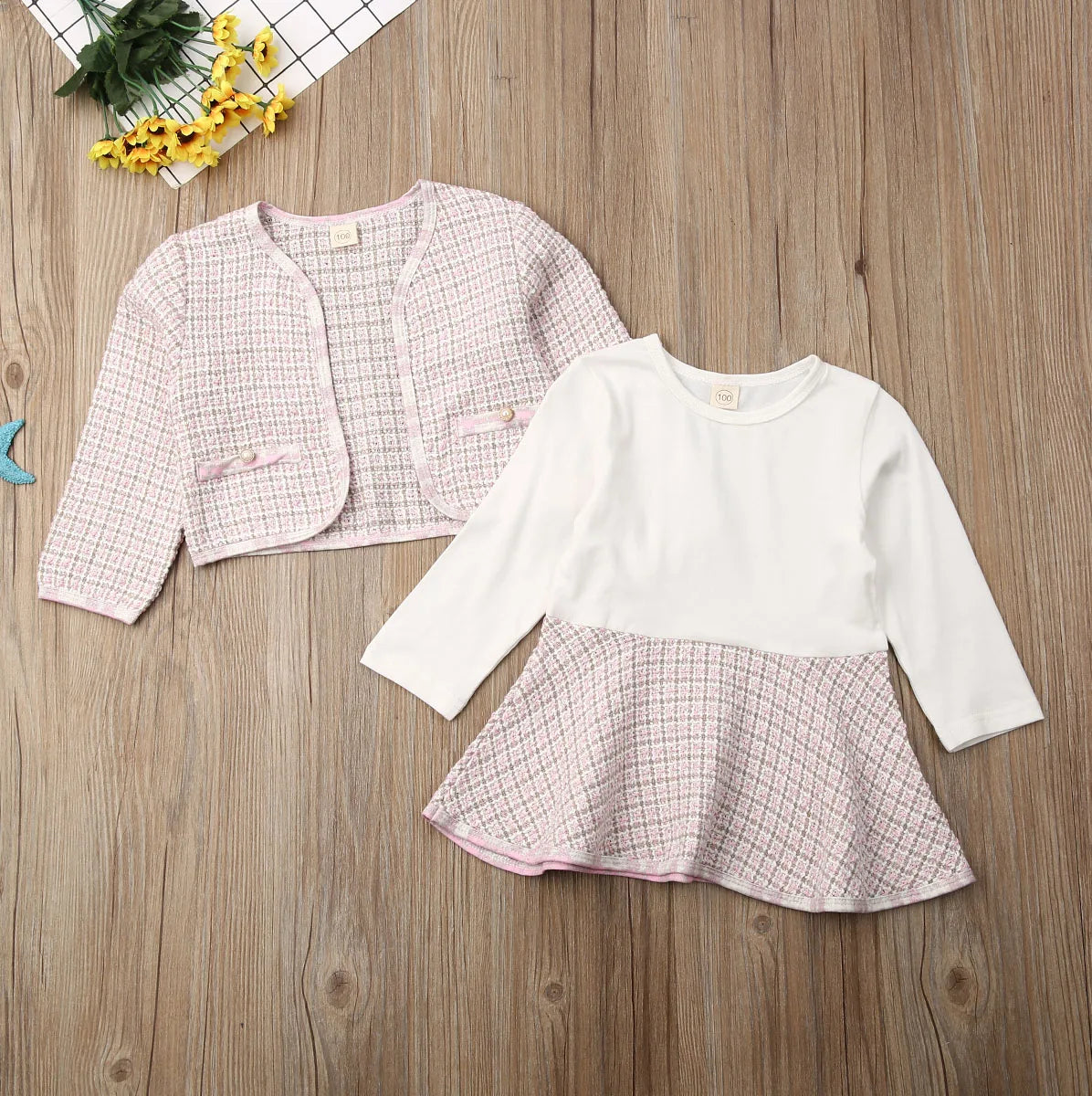 2Pcs Autumn Winter Party Kids Clothes For Baby Girl Fashion Pageant Plaid Coat Tutu Dress Outfits Suit Toddler Girl Clothing Set eprolo
