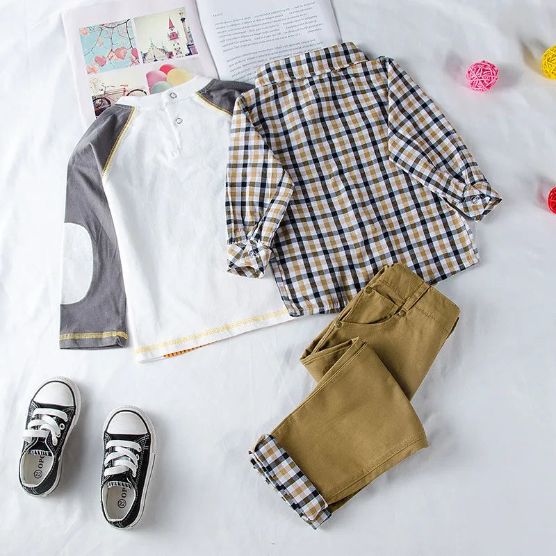 Kids BoysClothes  Children Plaid Coat+T-Shirt+Pants 3pcs Baby Suits Toddler Boy Clothing Spring Autumn Outerwear Costume BC1034 Shello's Creative Boutique
