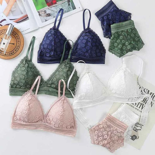 Women's Lace Bra Sets Seamless Underwear Backless Vest Sexy Padded Bralette Lingerie Ultrathin Bra & Brief Sets Female Intimates
