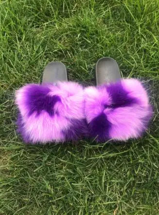 Women's Luxury Fluffy Fur Slippers - Indoor Warm Plush Flip Flops