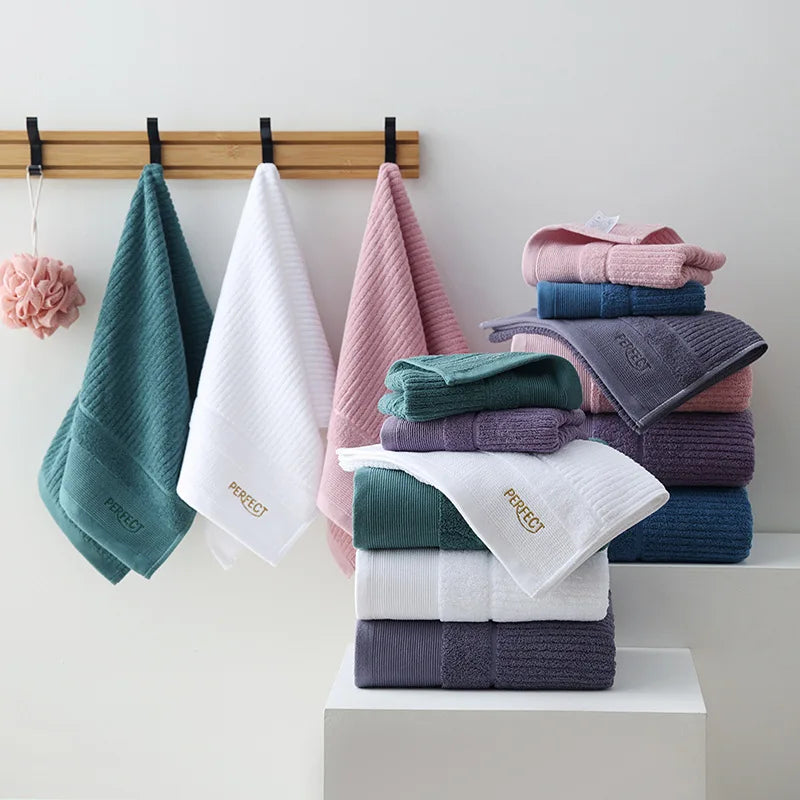 Luxury Cotton Bath Towels - Multi-Color Solid Pattern Soft Bathroom Towels (300-499 GSM)
