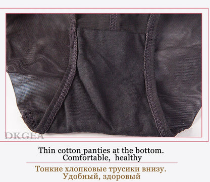 DKGEA Black Bandage Push-Up Bra & Brief Set – Sexy Deep V Floral Embroidered Lingerie for Women (B–D Cup, Sizes 70–95)