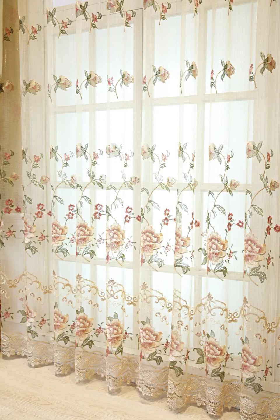 European Luxury Velvet Curtains - Embroidered Floral Tulle Blackout Drapes for Living Room
