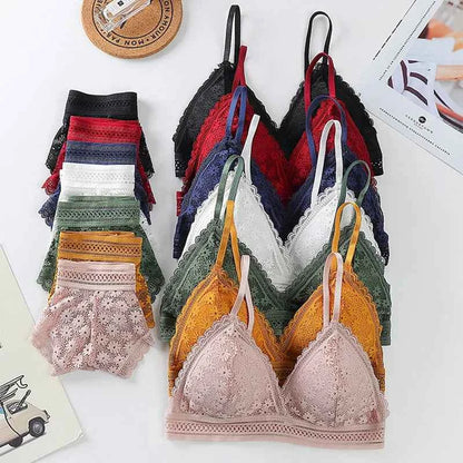 Women's Lace Bra Sets Seamless Underwear Backless Vest Sexy Padded Bralette Lingerie Ultrathin Bra & Brief Sets Female Intimates