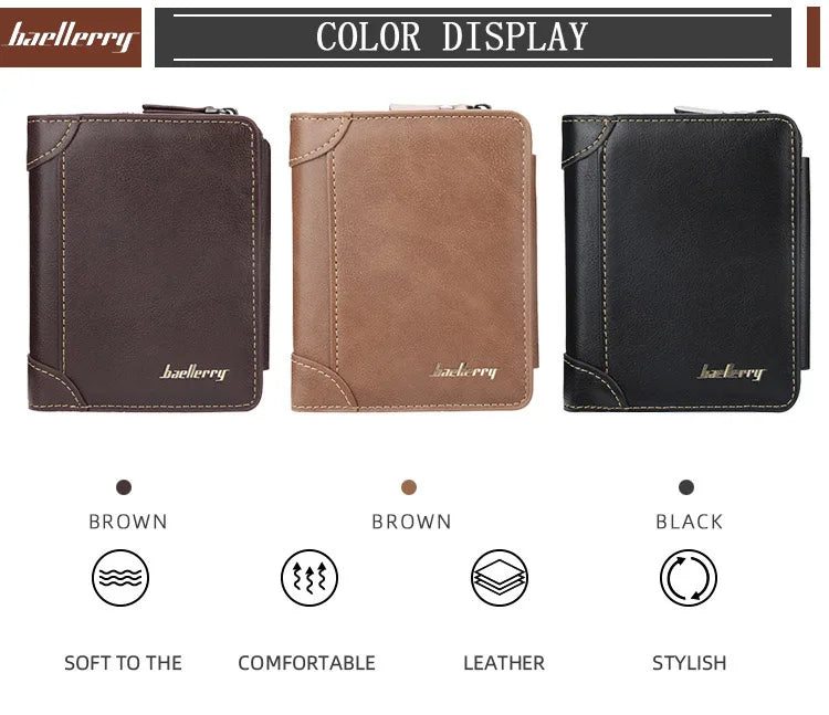Men's PU Leather Zipper Wallet with Card Holder & Coin Pocket - Shello's Creative Boutique