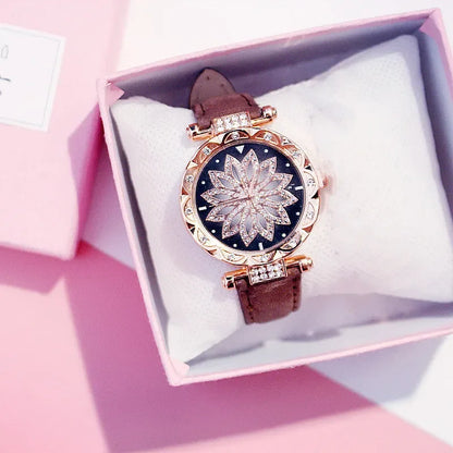 Women Starry Sky Watch Luxury Rose Gold Diamond Watches Ladies Casual Leather Band Quartz Wristwatch Female Clock zegarek damski - Shello's Creative Boutique