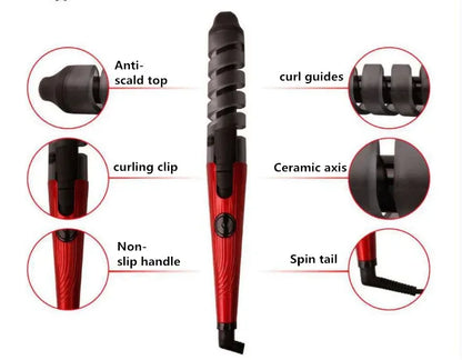 Magic Pro Electric Curl Ceramic Spiral Hair Curling Iron Wand Salon Hair Styling Tools Hair Wand Curler Iron - Shello's Creative Boutique