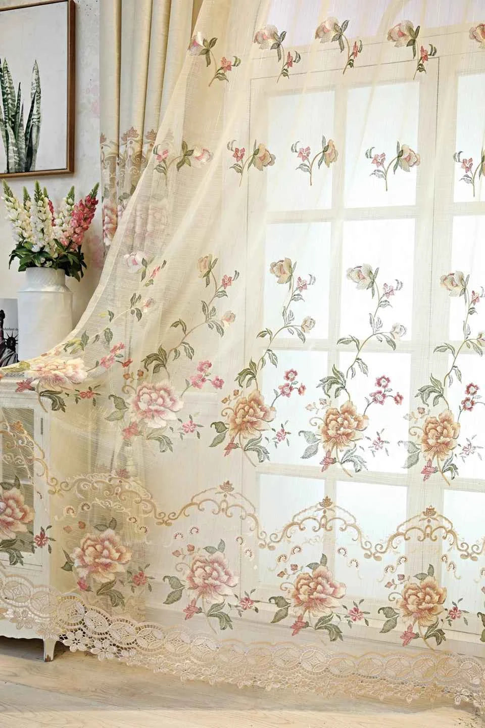 European Luxury Velvet Curtains - Embroidered Floral Tulle Blackout Drapes for Living Room