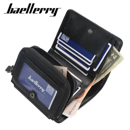 Men's PU Leather Zipper Wallet with Card Holder & Coin Pocket - Shello's Creative Boutique
