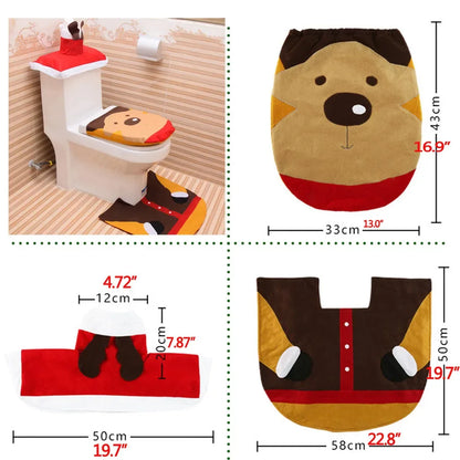 3PC Christmas Close-stool Cover Santa Claus - Toilet Seat And Tissue Cover Set - Shello's Creative Boutique