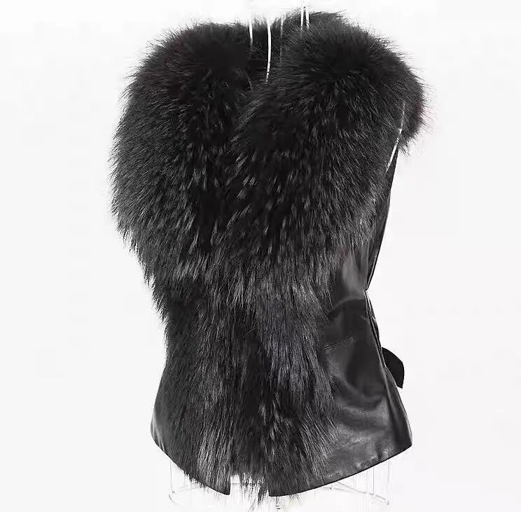 Faux Leather Vest with Fur Collar - Sleeveless Winter Coat - Shello's Creative Boutique