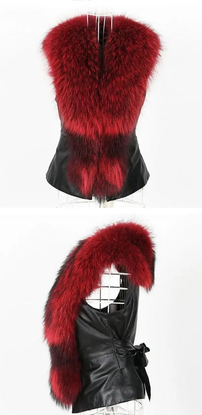 Faux Leather Vest with Fur Collar - Sleeveless Winter Coat - Shello's Creative Boutique