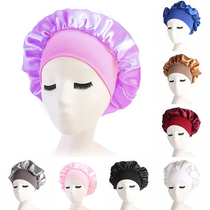 1pc Adjust Solid Satin Bonnet Hair Sleep Hat Silk Head Wrap Shower Cap - Shello's Creative Boutique