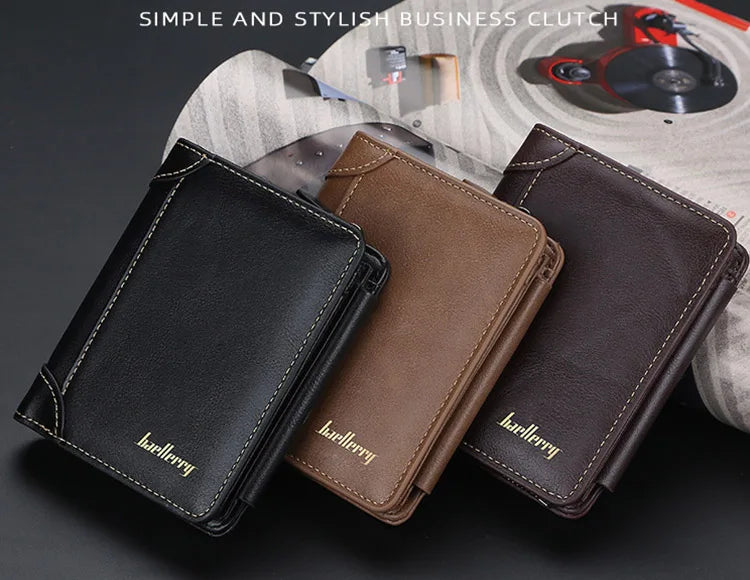 Men's PU Leather Zipper Wallet with Card Holder & Coin Pocket - Shello's Creative Boutique