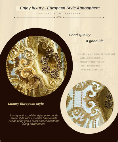 European Luxury Chenille Embroidered Curtains - Coffee Color Villa Valance for Living Room & Bedroom - Shello's Creative Boutique