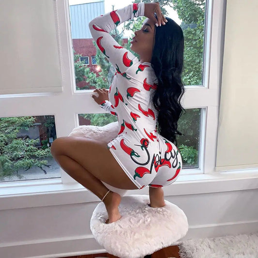 Sexy Women Bodysuit Long Sleeve Deep V Neck Bodycon Stretch Leotard Crop Top Button Short Romper Pajamas eprolo