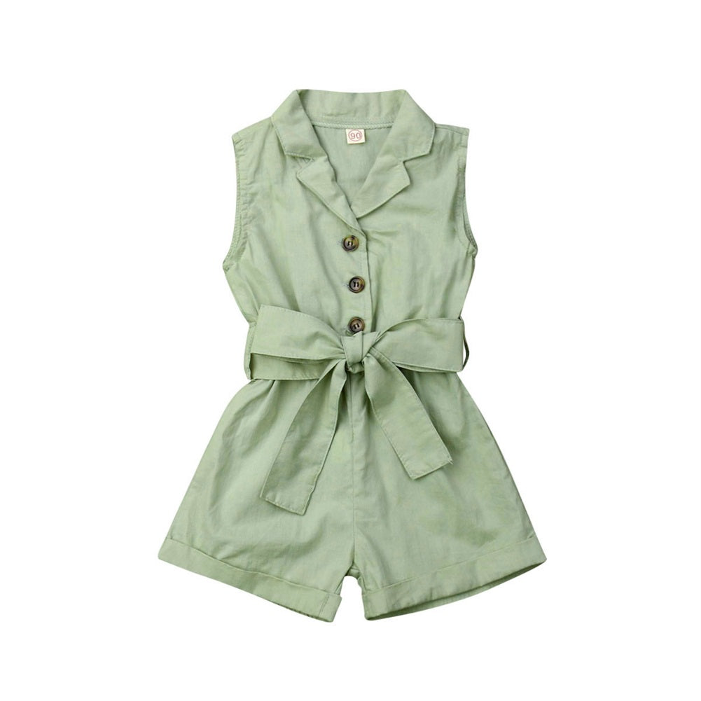 Pudcoco Summer Bow-Tie Romper Set – Baby Girls’ Sleeveless Playsuit Outfit with Turn-Down Collar Shello's Creative Boutique
