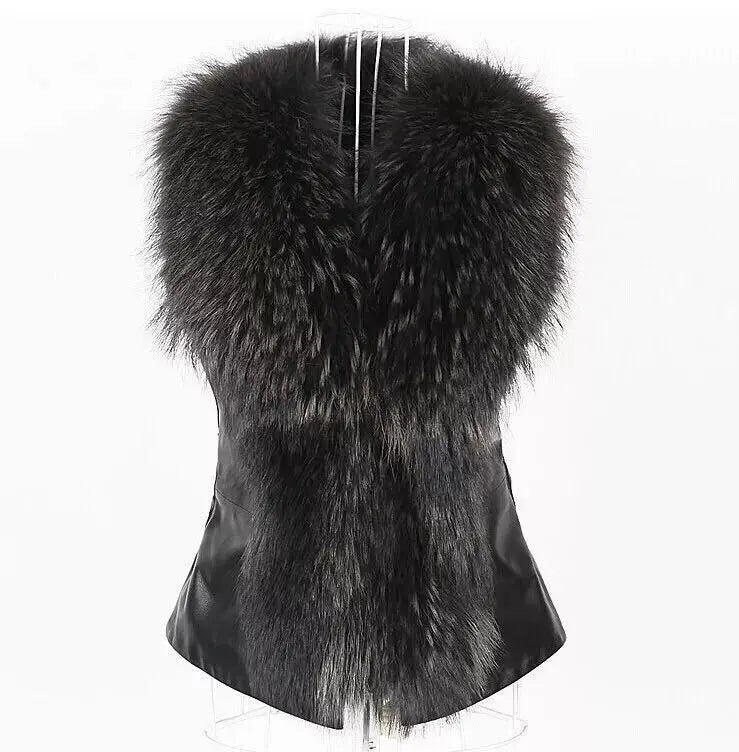 Faux Leather Vest with Fur Collar - Sleeveless Winter Coat - Shello's Creative Boutique
