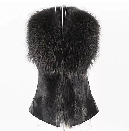 Faux Leather Vest with Fur Collar - Sleeveless Winter Coat - Shello's Creative Boutique