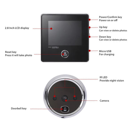 KAK 2.8 Inch LCD Smart Peephole Doorbell with IR Night Vision & Photo Recording