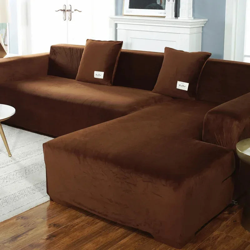 Plush Sofa Cover Velvet Elastic Leather Corner Sectional For Living Room Couch Covers Set Armchair Cover L Shape Seat Slipcovers - Shello's Creative Boutique
