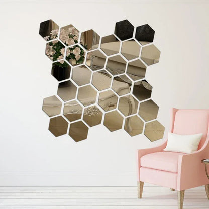 3D Hexagon Acrylic Mirror Wall Stickers – Modern Elegance for Your Space - Shello's Creative Boutique
