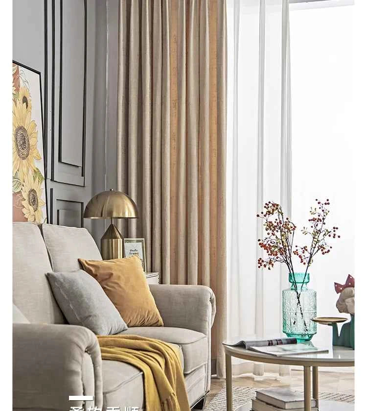 The New Simple Curtains for Living Dining Room Bedroom and Modern Beige Bronzing Flannel Thickened Shading Velvet Light Luxury
