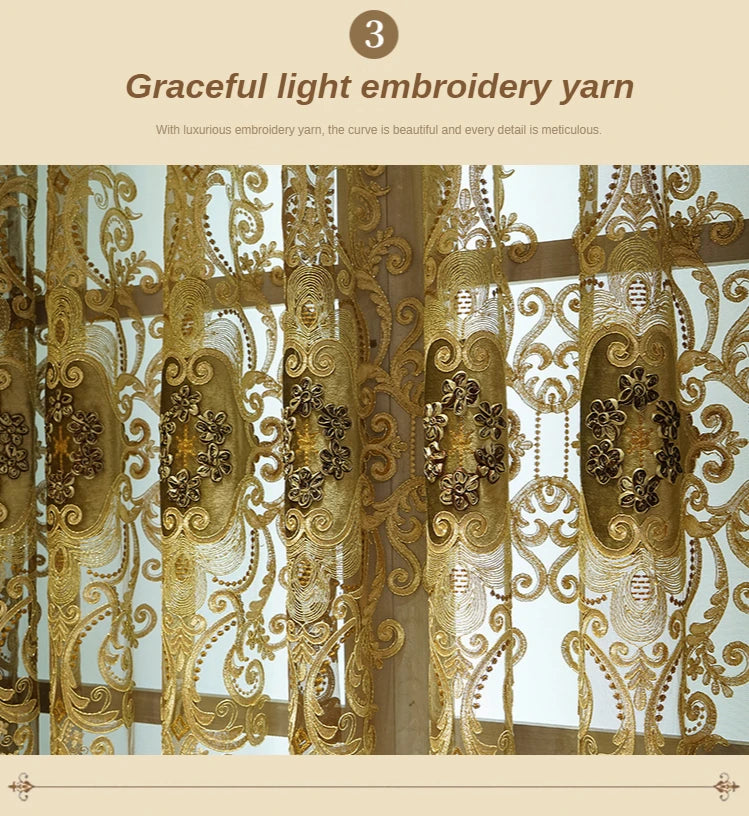 European Luxury Chenille Embroidered Curtains - Coffee Color Villa Valance for Living Room & Bedroom - Shello's Creative Boutique