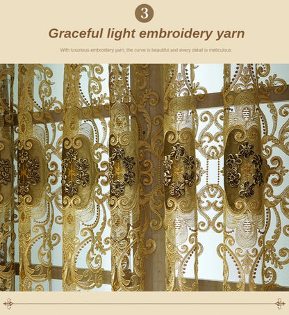 European Luxury Chenille Embroidered Curtains - Coffee Color Villa Valance for Living Room & Bedroom - Shello's Creative Boutique