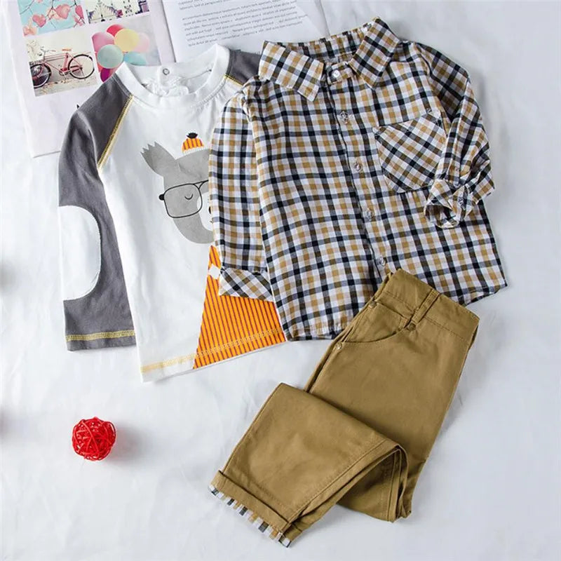 Kids BoysClothes  Children Plaid Coat+T-Shirt+Pants 3pcs Baby Suits Toddler Boy Clothing Spring Autumn Outerwear Costume BC1034 Shello's Creative Boutique