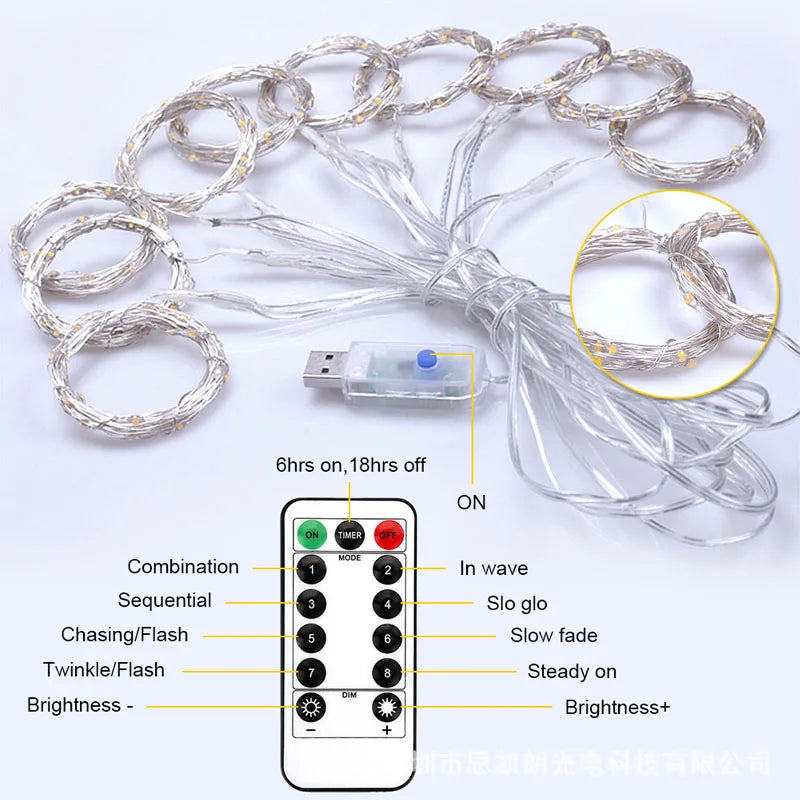 3M LED Curtain Lamp USB String Lights Remote Control Fairy Light Garland For New Year Christmas Home Wedding Decoration