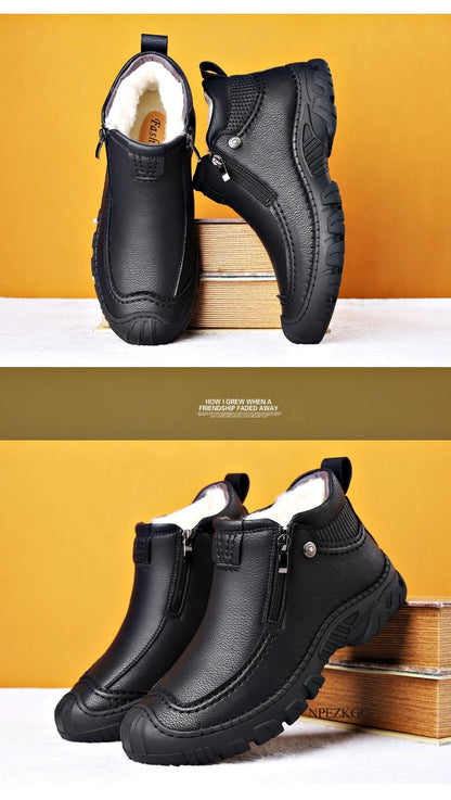 Men Winter Snow Boots Waterproof Leather Sneakers Super Warm Men's Boots Outdoor Male Hiking Boots Work Shoes chaussure homme