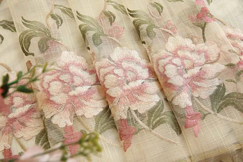 European Luxury Velvet Curtains - Embroidered Floral Tulle Blackout Drapes for Living Room