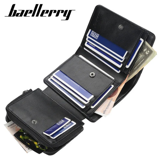 Men's PU Leather Wallet - High Quality Zipper Card Holder with Coin Pocket