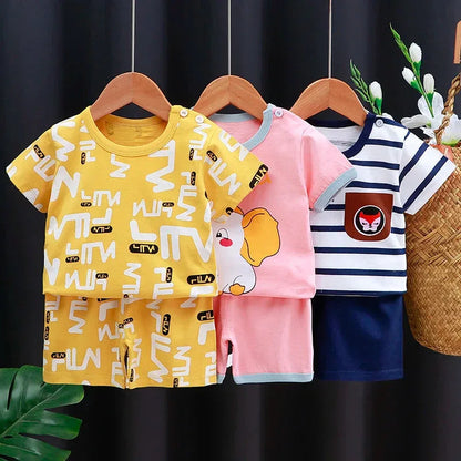 Mayzolla Unisex Baby Summer Set – Cotton Cartoon T-Shirt & Shorts 2-Piece Outfit for Toddlers - Shello's Creative Boutique