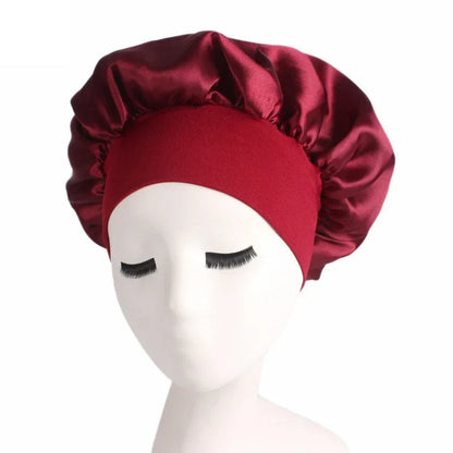 1pc Adjust Solid Satin Bonnet Hair Sleep Hat Silk Head Wrap Shower Cap - Shello's Creative Boutique