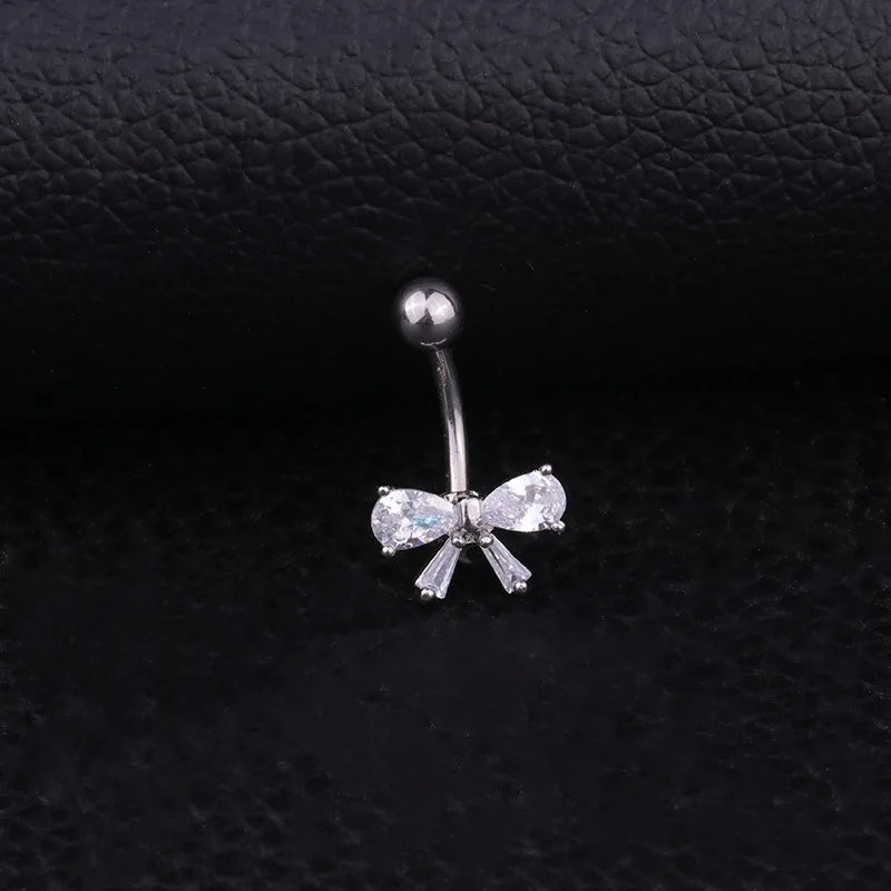 Bow Pendant Crystal Belly Button Ring