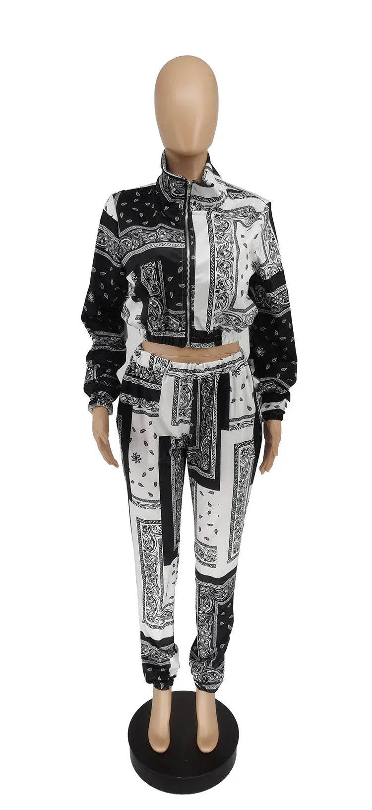 Women's Paisley Bandana Print Tracksuit - 2-Piece Zip-Up Sweatshirt & Jogger Set - Shello's Creative Boutique