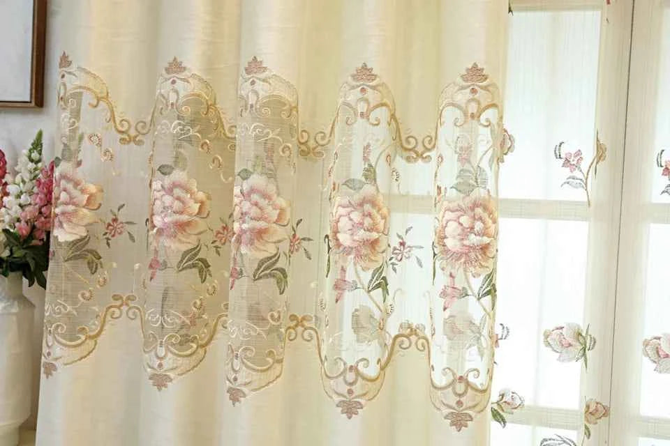European Luxury Velvet Curtains - Embroidered Floral Tulle Blackout Drapes for Living Room