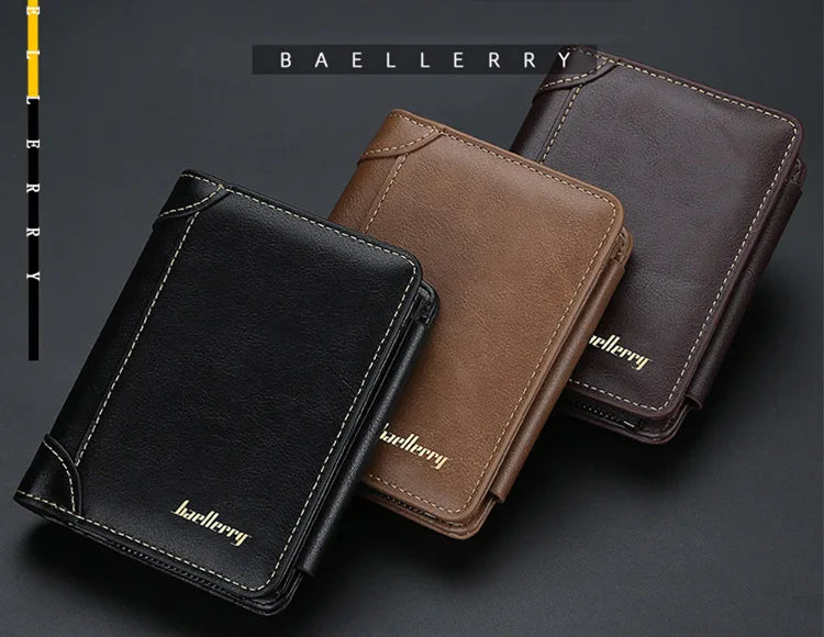 Men's PU Leather Zipper Wallet with Card Holder & Coin Pocket - Shello's Creative Boutique