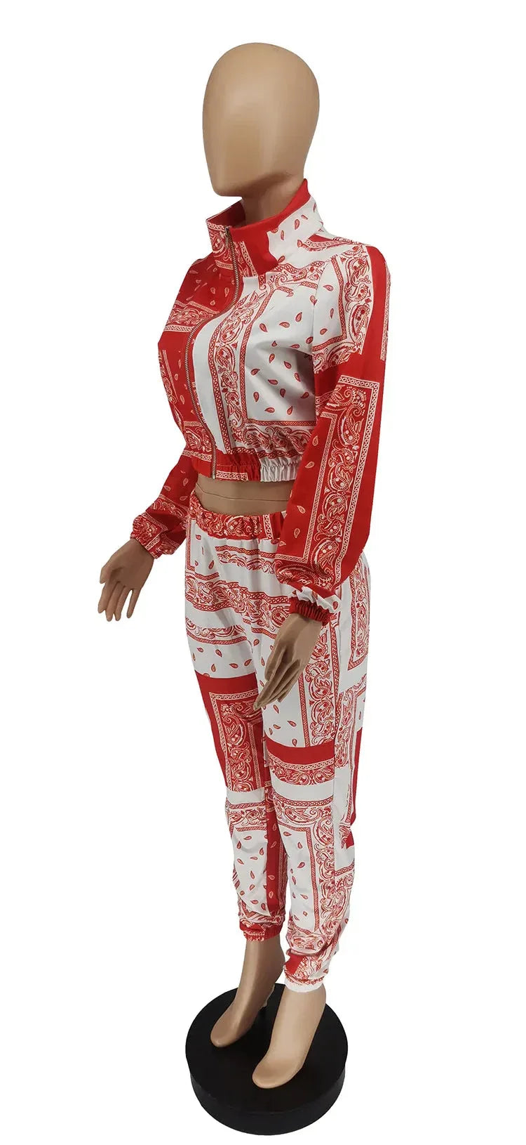 Women's Paisley Bandana Print Tracksuit - 2-Piece Zip-Up Sweatshirt & Jogger Set - Shello's Creative Boutique